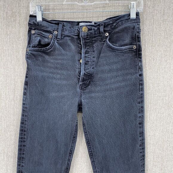 AGOLDE Jeans Womens 27 Faded Black Riley High Waist Straight Crop Button Fly - Picture 5 of 16